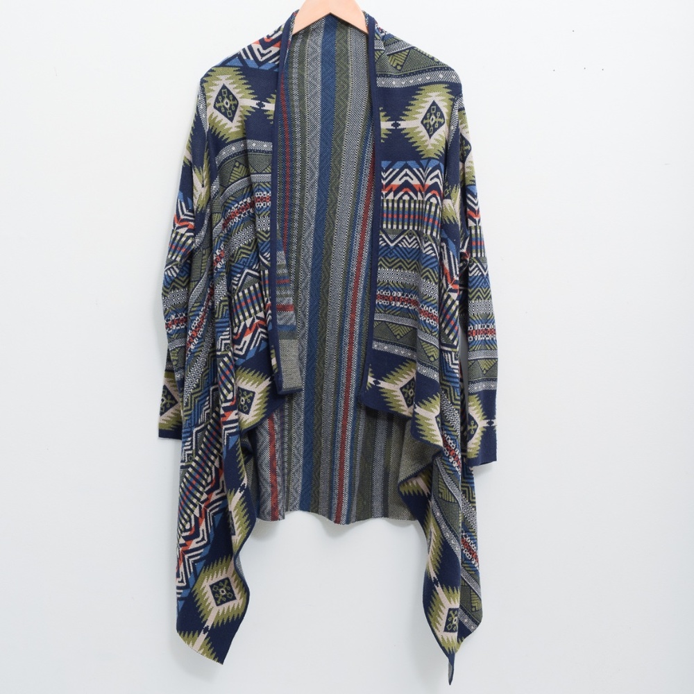 Aztec South Western Open Sweater Lightweight Cardigan Large